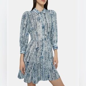 Theory Mini Shirt Dress in Block Printed Silk